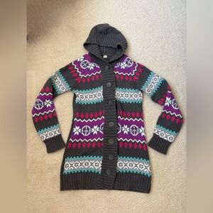 Old Navy grey hooded fair isle cardigan sweater, sz XXL juniors, sz S /M women